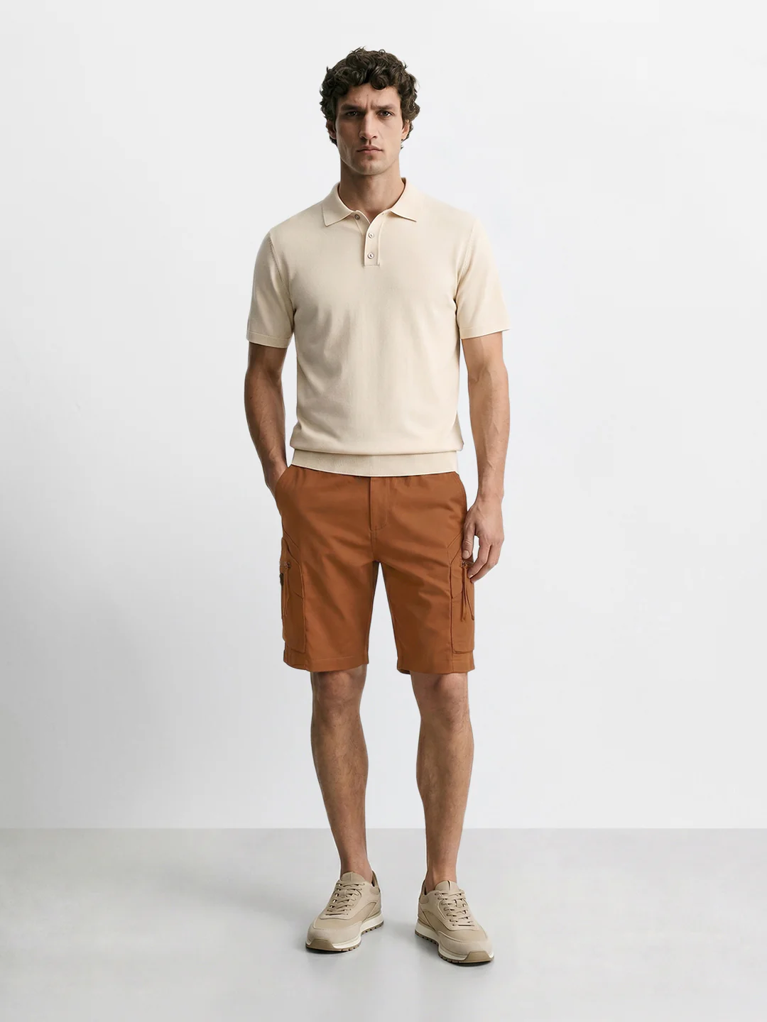 Men's Brown Relaxed Fit Solid Utility Shorts - Image 6