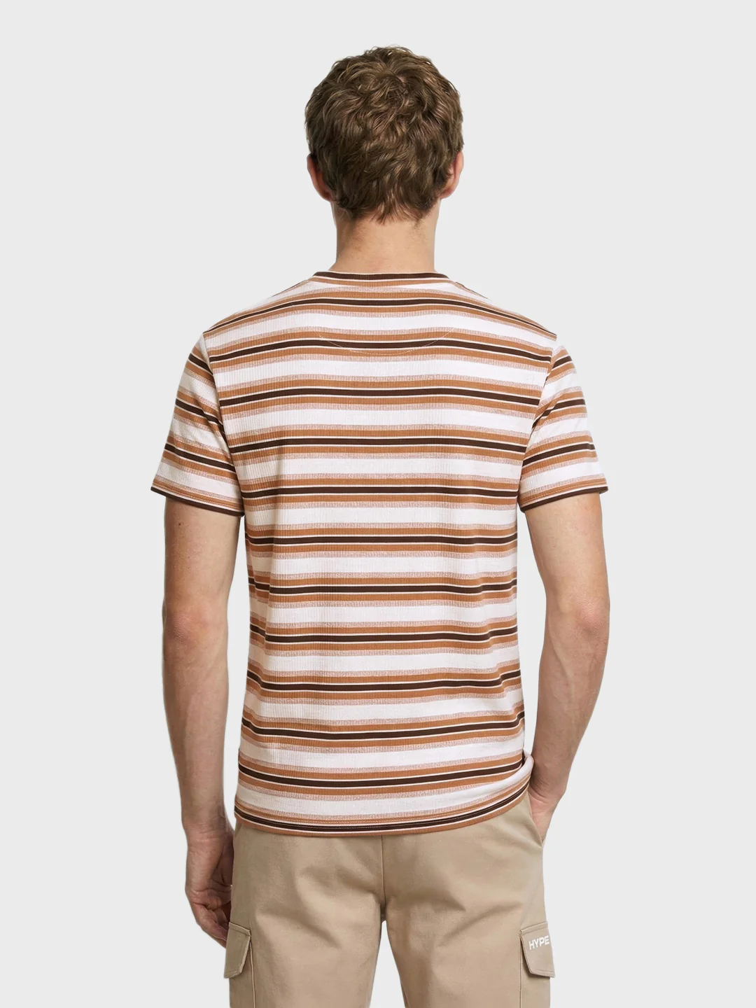 Men's Brown Relaxed Fit Striped Casual T-Shirt - Image 4