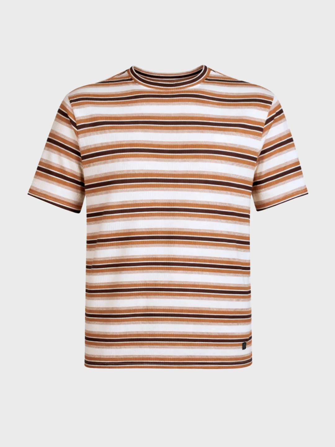 Men's Brown Relaxed Fit Striped Casual T-Shirt - Image 5