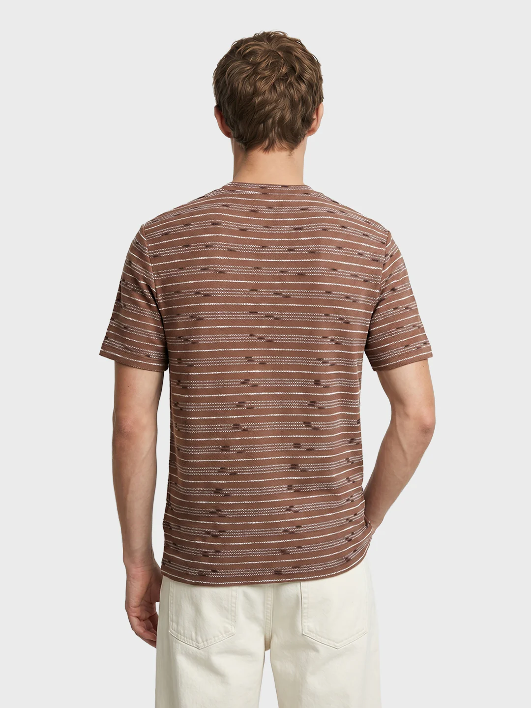 Men's Brown Relaxed Fit Striped Resort Wear T-Shirt - Image 4