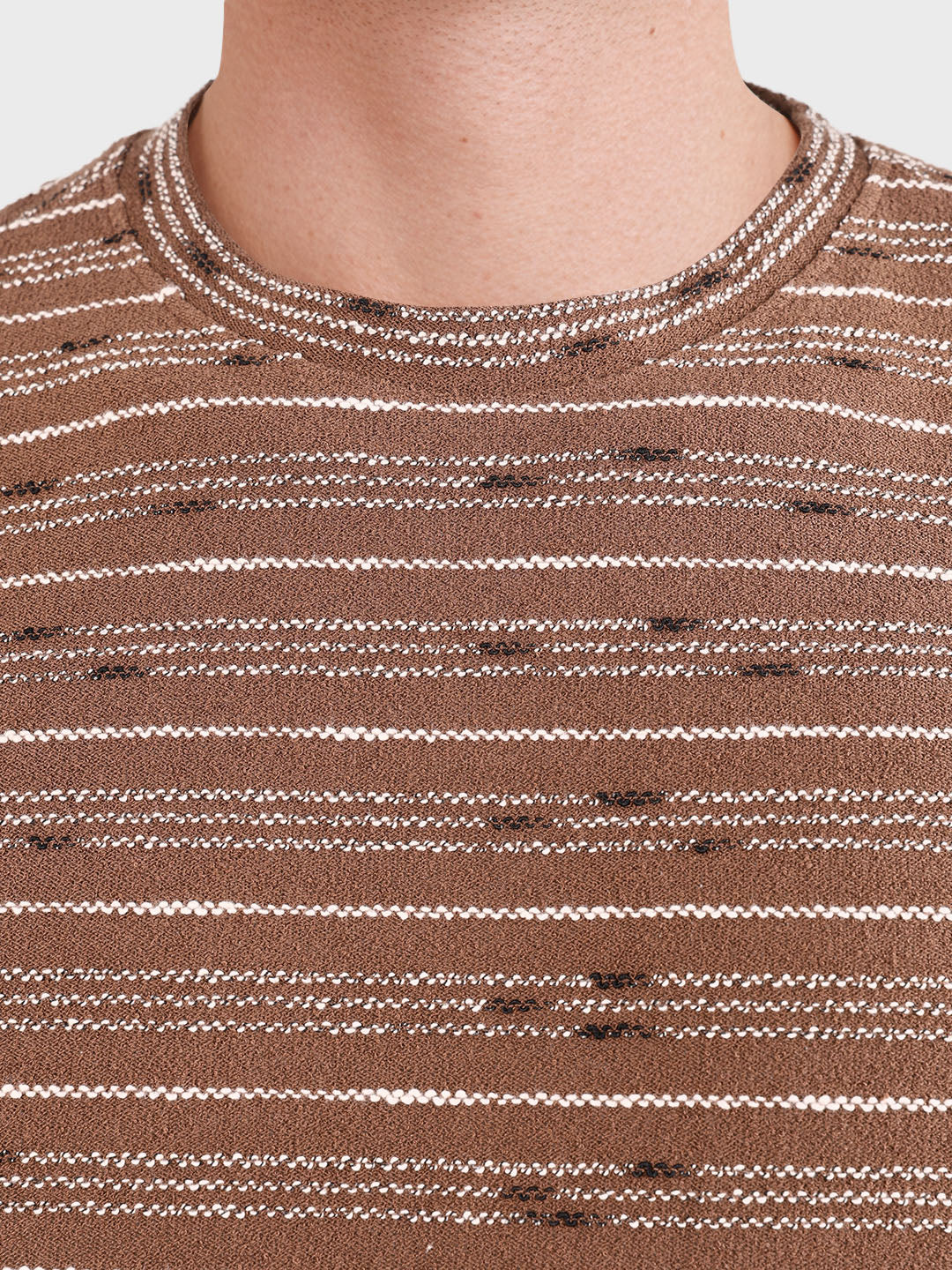 Men's Brown Relaxed Fit Striped Resort Wear T-Shirt - Image 7
