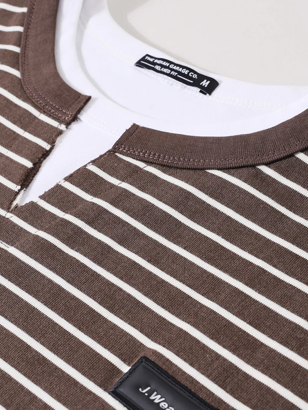 Men's Brown Relaxed Fit Striped 240 GSM Street Wear T-Shirt - Image 9