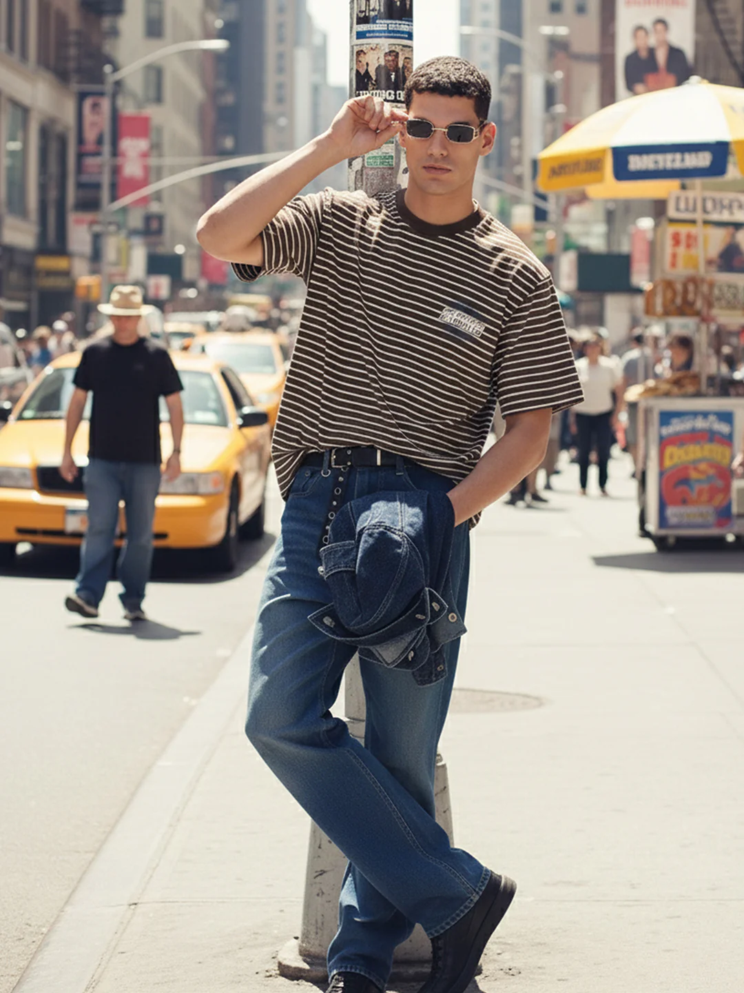 Men's Brown Relaxed Fit Striped 240 GSM Street Wear T-Shirt - Image 11