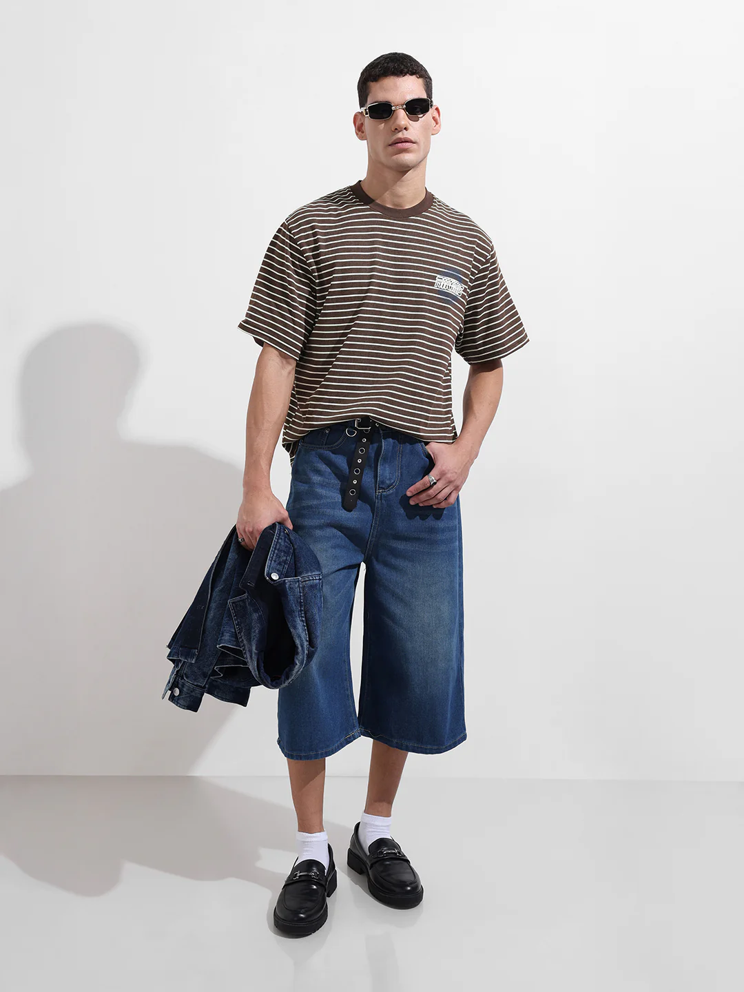 Men's Brown Relaxed Fit Striped 240 GSM Street Wear T-Shirt - Image 5