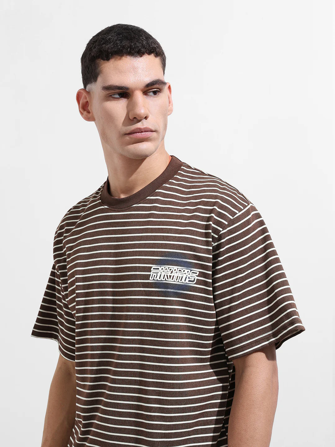 Men's Brown Relaxed Fit Striped 240 GSM Street Wear T-Shirt - Image 7
