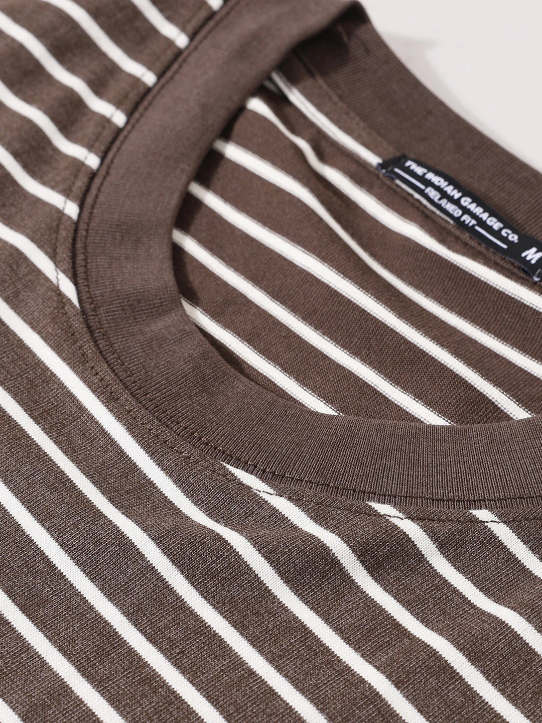 Men's Brown Relaxed Fit Striped 240 GSM Street Wear T-Shirt - Image 9