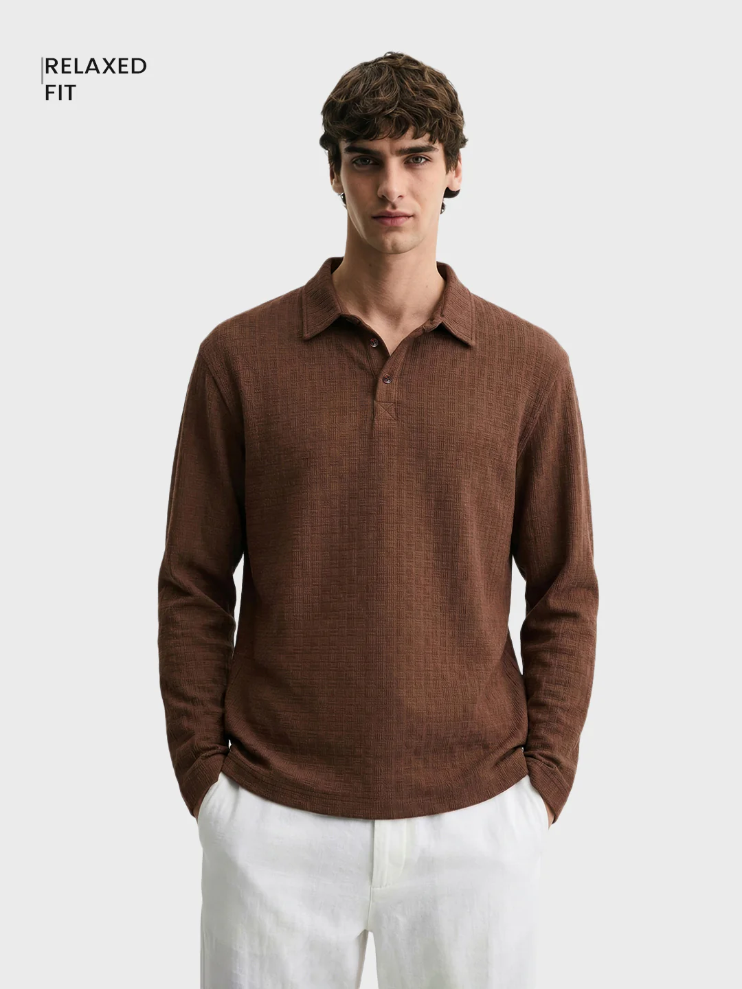 Men's Brown Relaxed Fit Textured Casual T-Shirts - Image 2