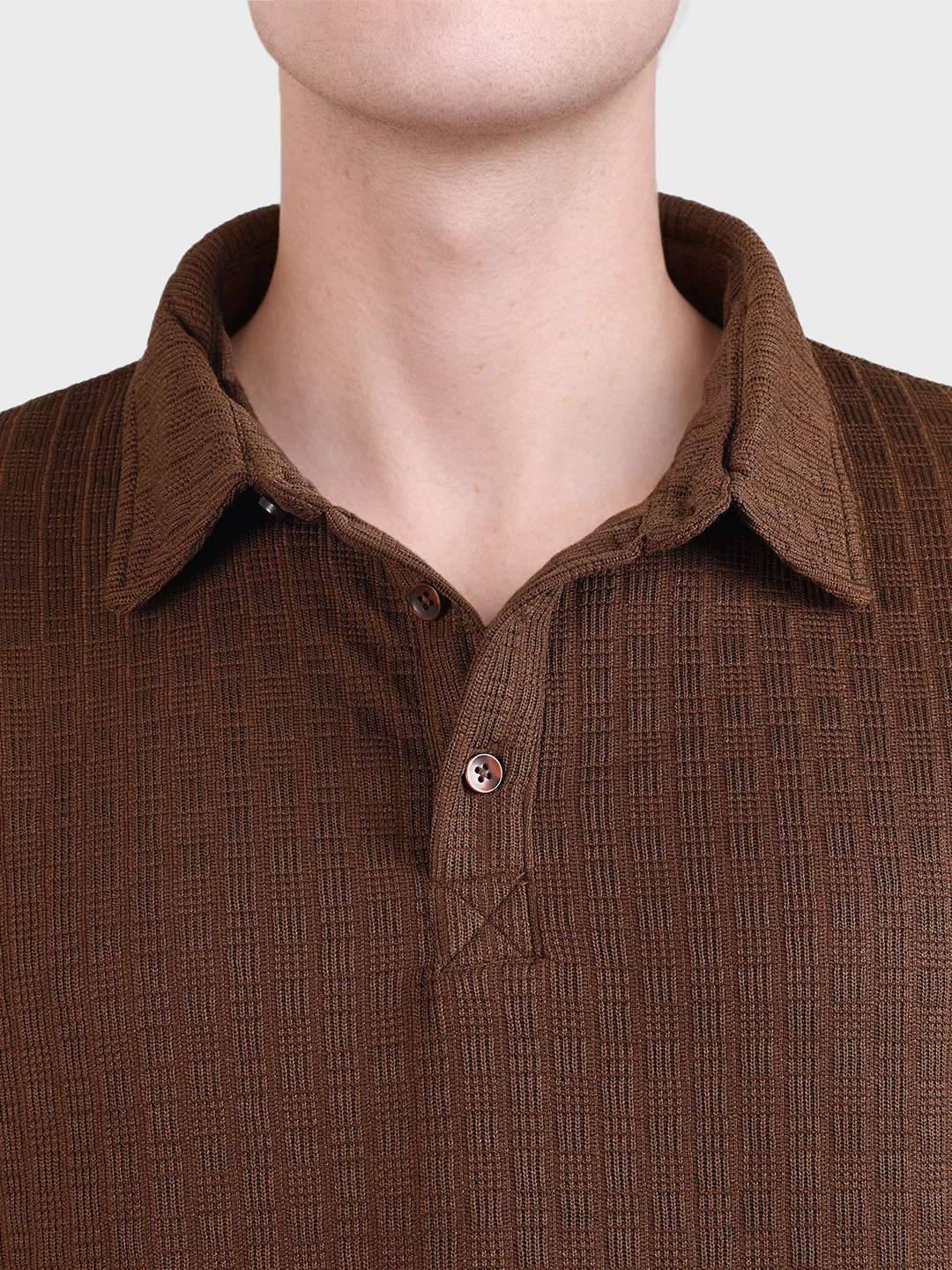 Men's Brown Relaxed Fit Textured Casual T-Shirts - Image 7