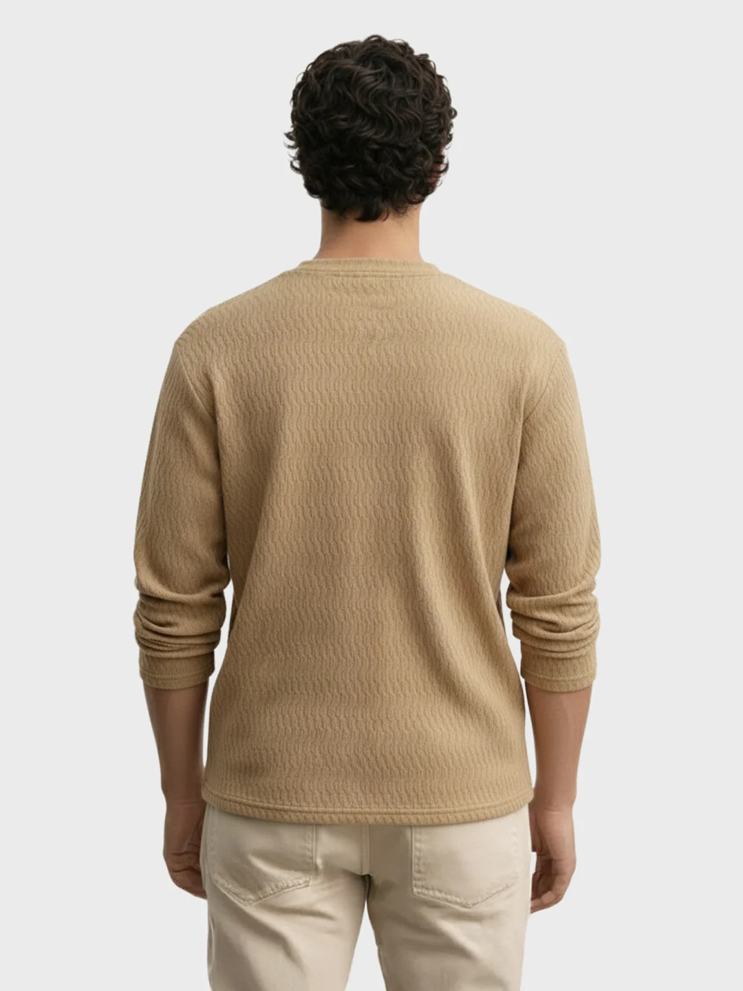 Men's Brown Relaxed Fit Textured Casual T-Shirts - Image 3