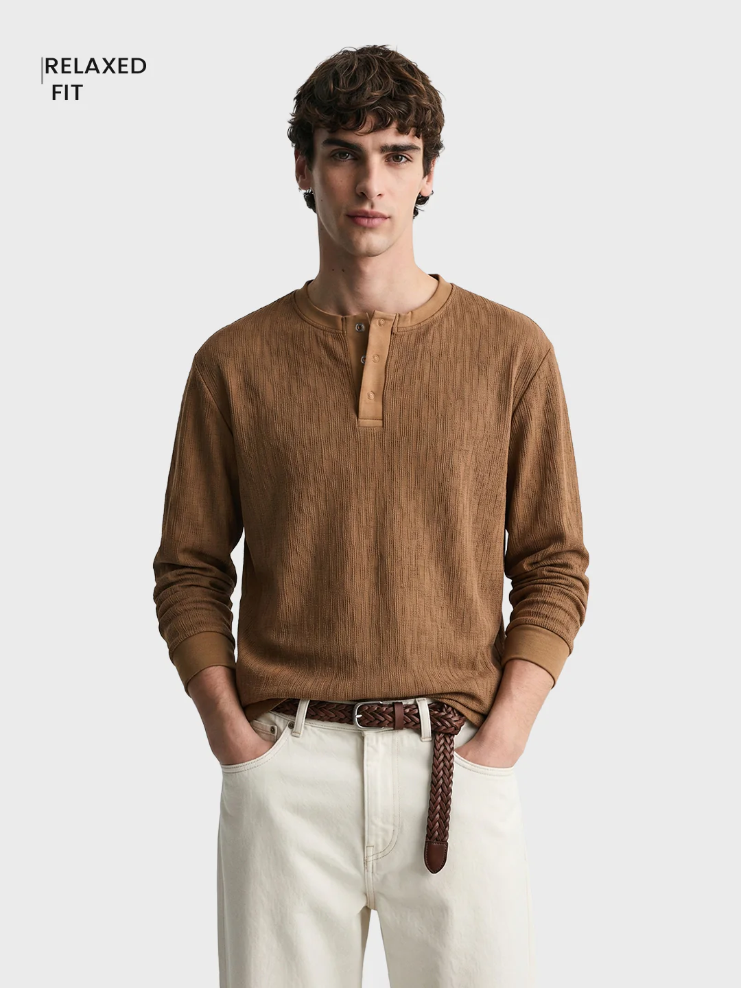 Men's Brown Relaxed Fit Solid Casual T-Shirts - Image 2