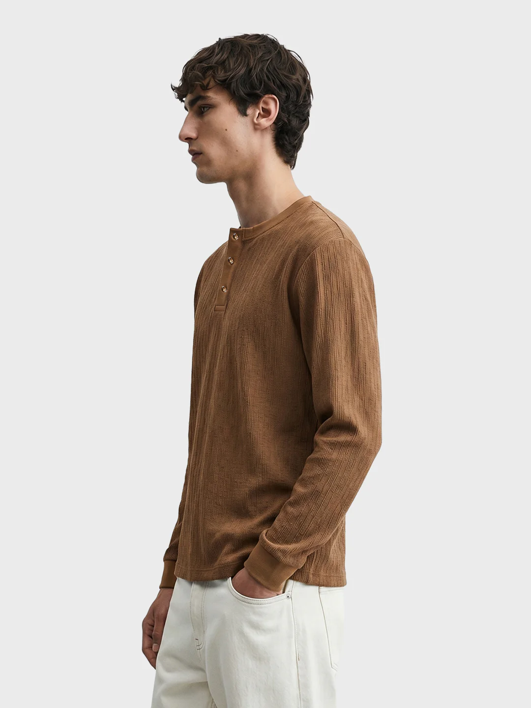 Men's Brown Relaxed Fit Solid Casual T-Shirts - Image 3