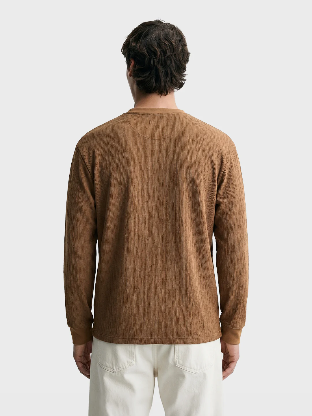 Men's Brown Relaxed Fit Solid Casual T-Shirts - Image 4