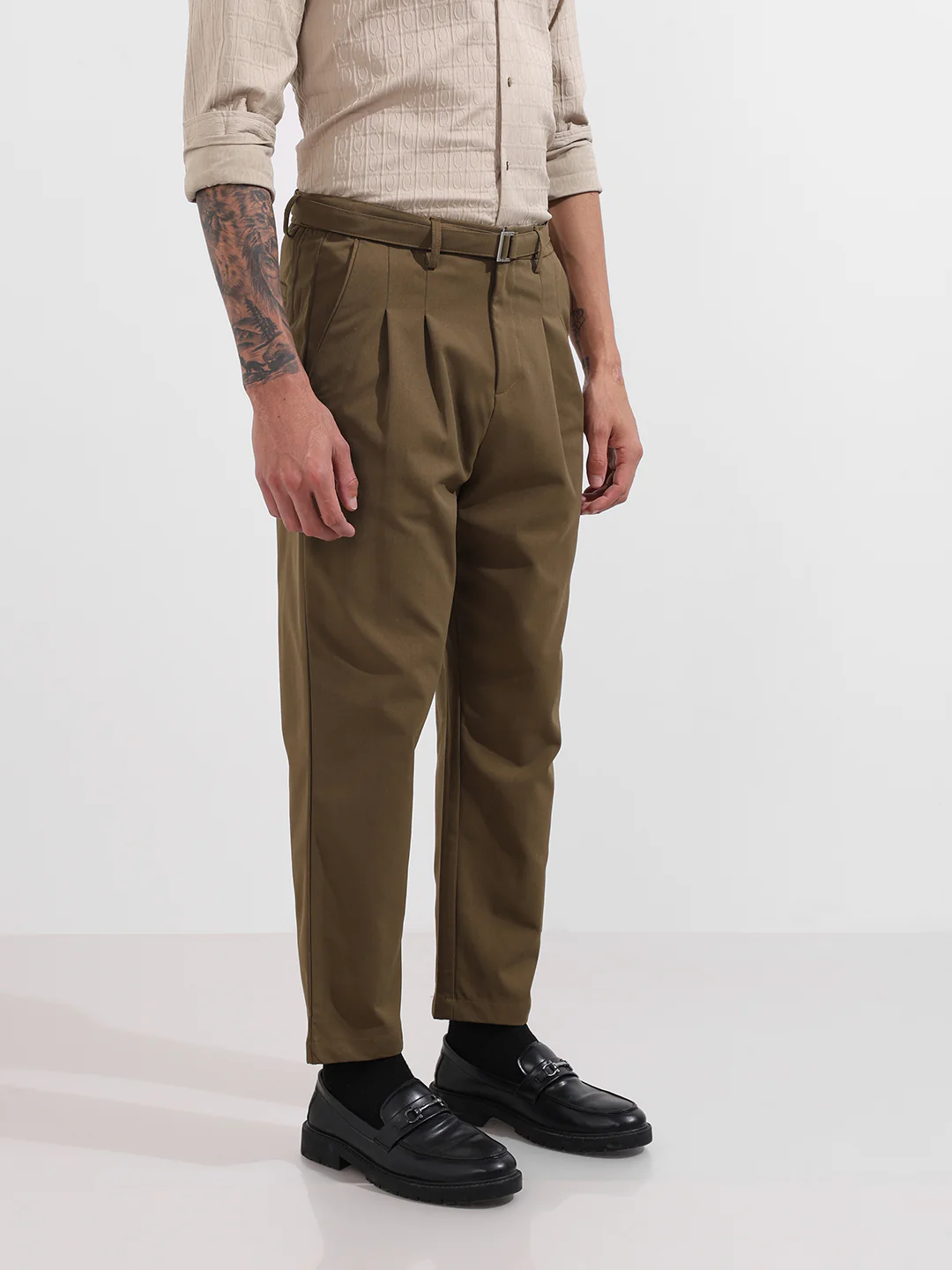 Men's Brown Relaxed Fit Textured Utility Trousers - Image 3
