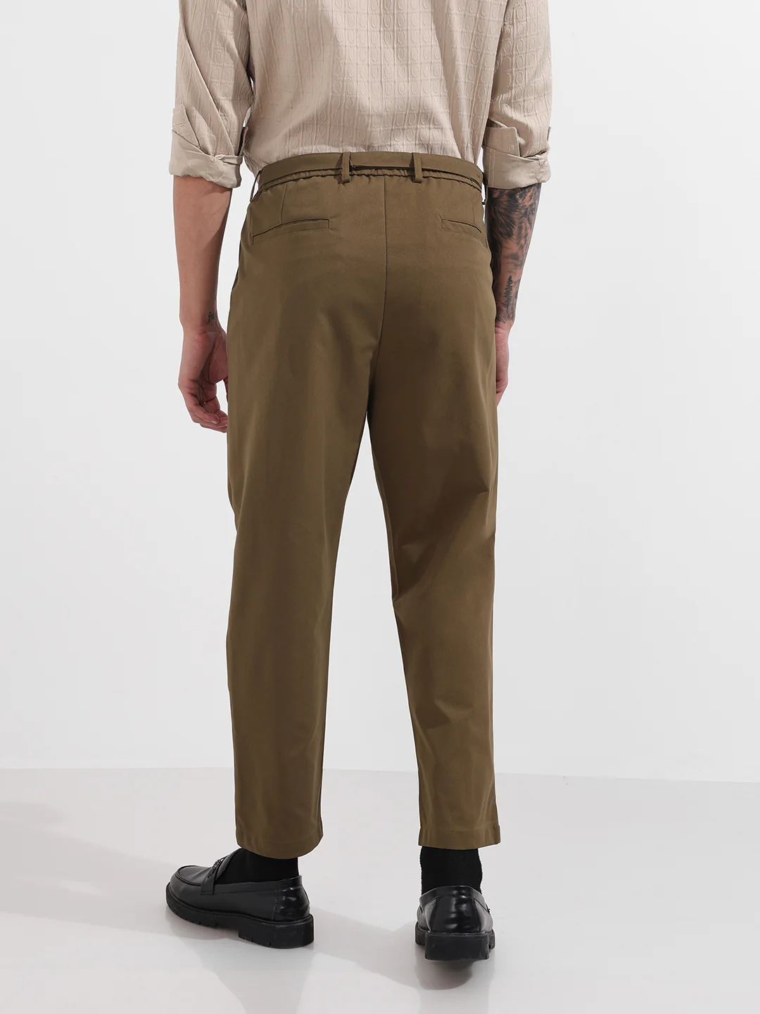 Men's Brown Relaxed Fit Textured Utility Trousers - Image 5