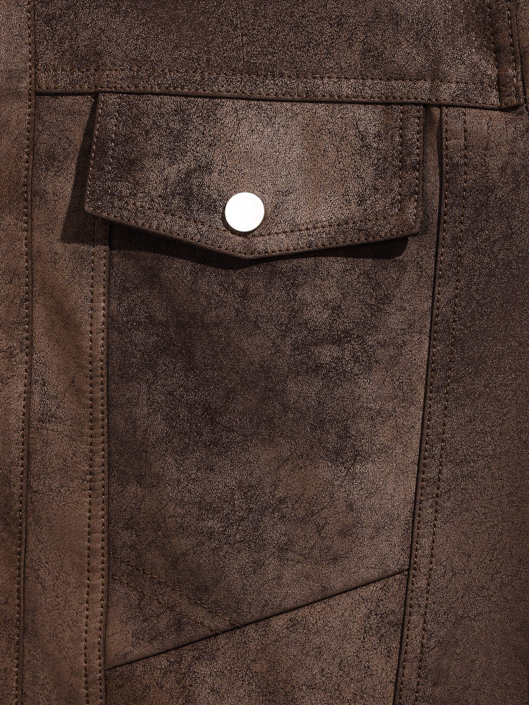 Men's Brown Slim Fit Solid Casual Trucker Jacket - Image 5