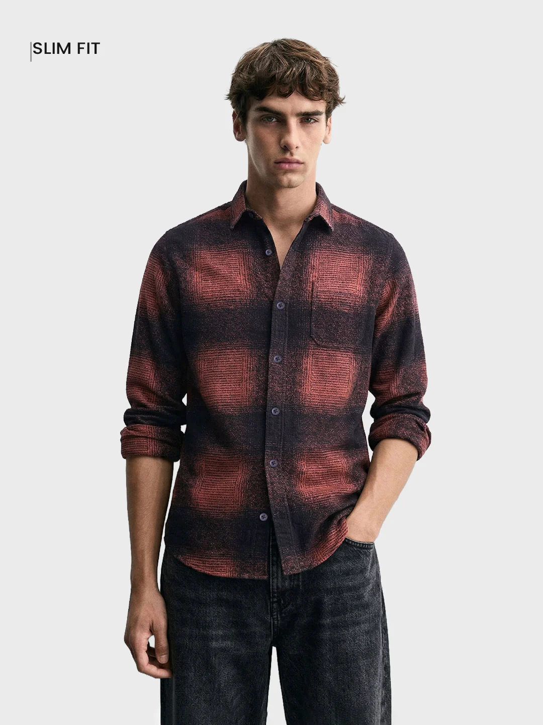 Men's Brown Slim Fit Checked Casual Shirt - Image 2