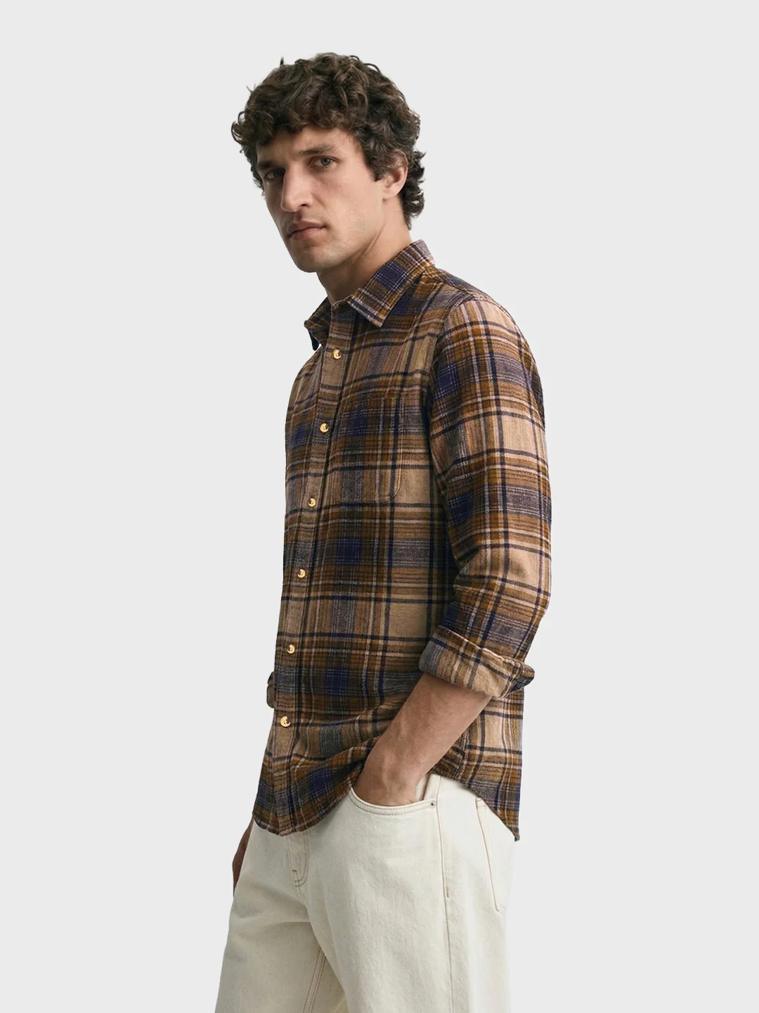Men's Brown Slim Fit Checked Casual Shirt - Image 4