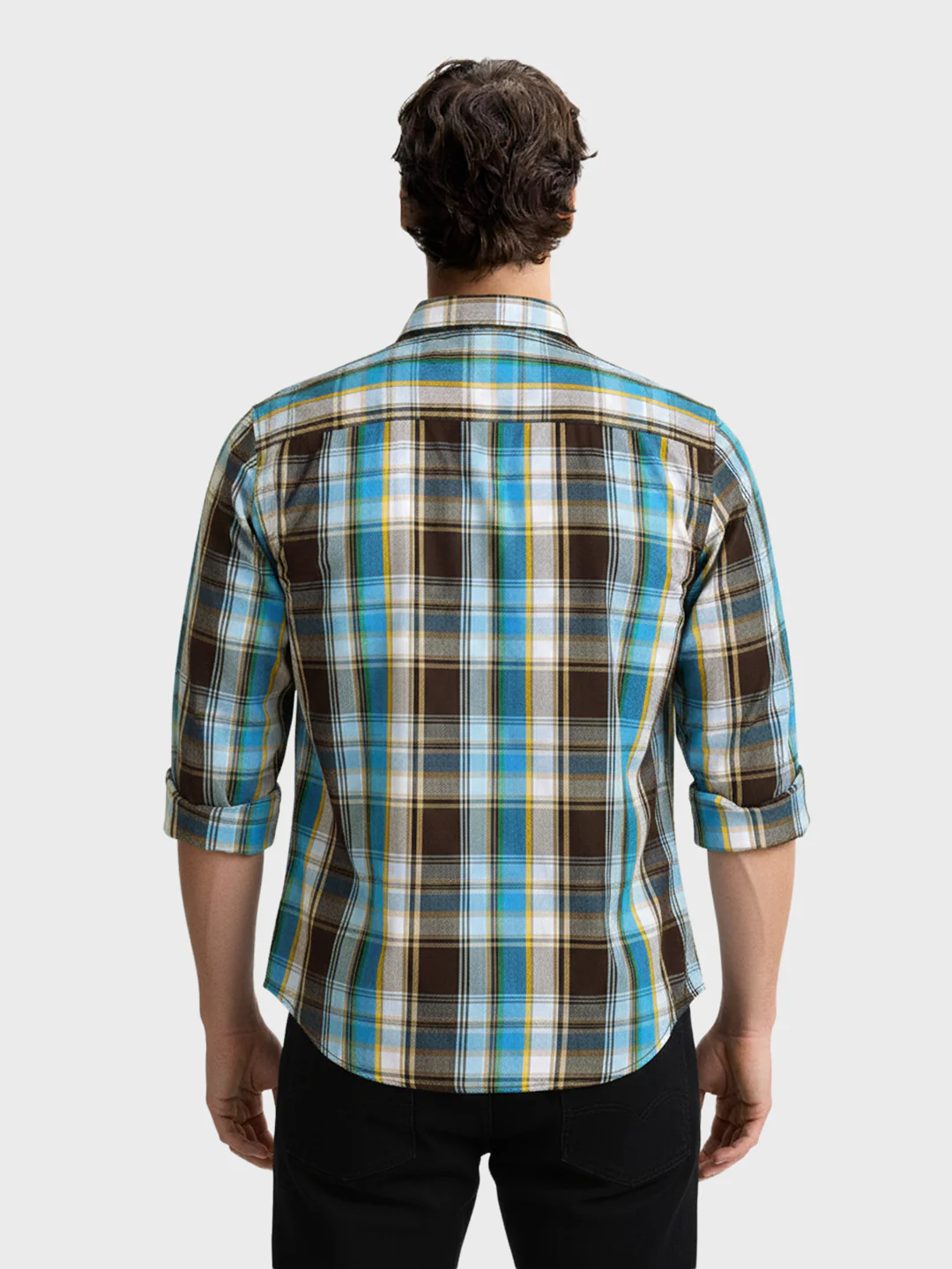 Men's Brown Slim Fit Checked Casual Shirt - Image 2