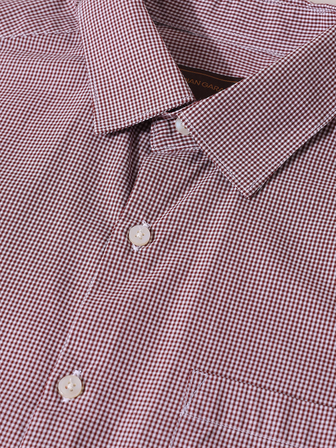 Men's Brown Slim Fit Checked Formal Shirt - Image 3