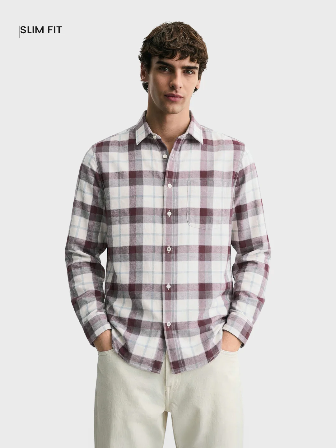 Men's Brown Slim Fit Checkered Casual Shirt - Image 2