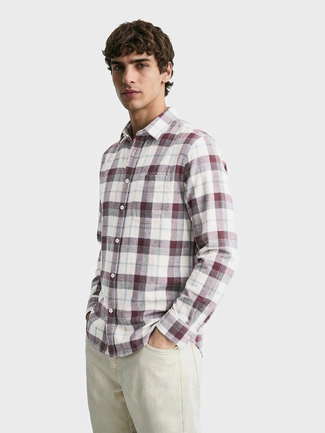 Men's Brown Slim Fit Checkered Casual Shirt - Image 4