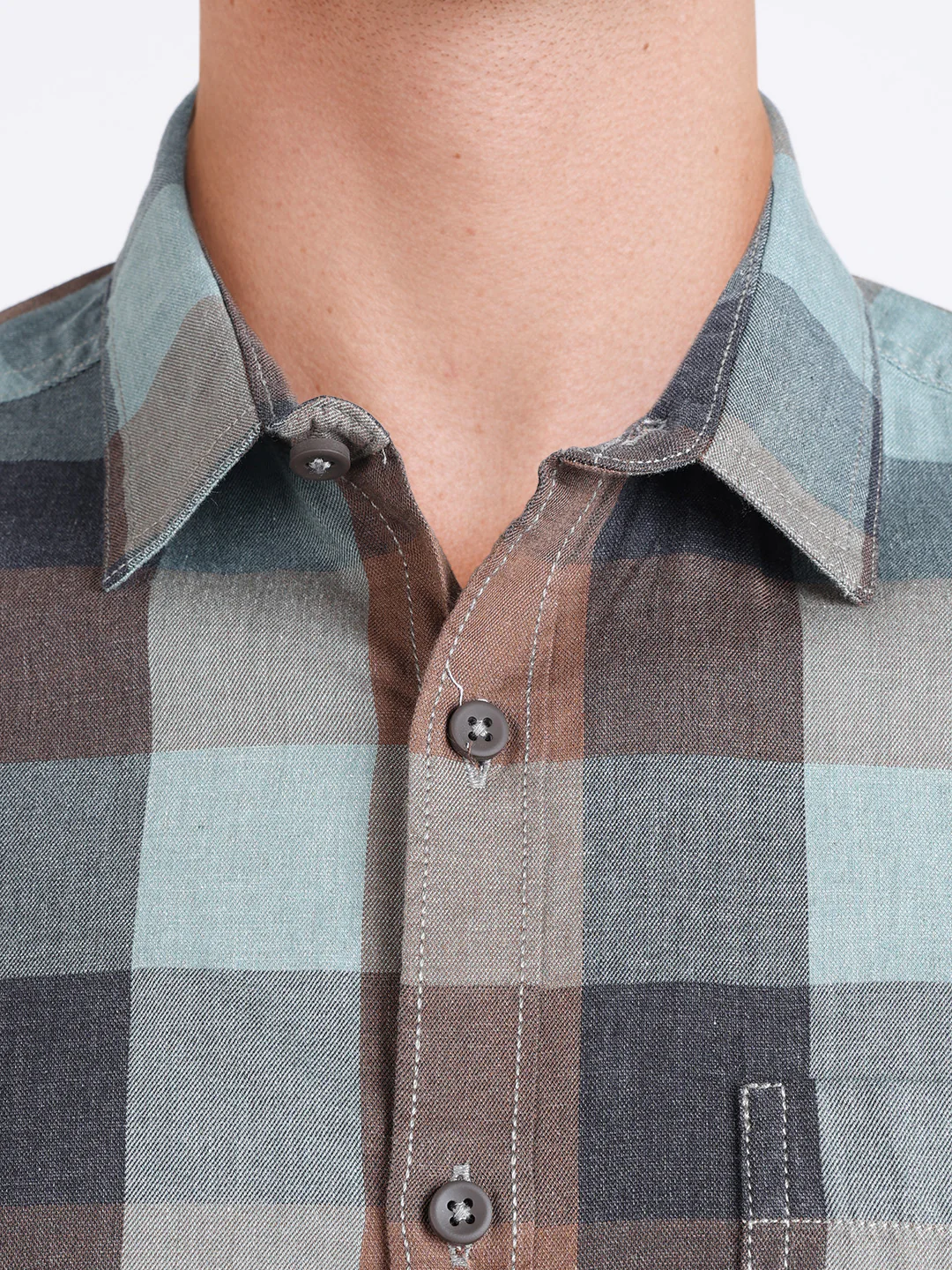 Men's Brown Slim Fit Checkered Casual Shirt - Image 3