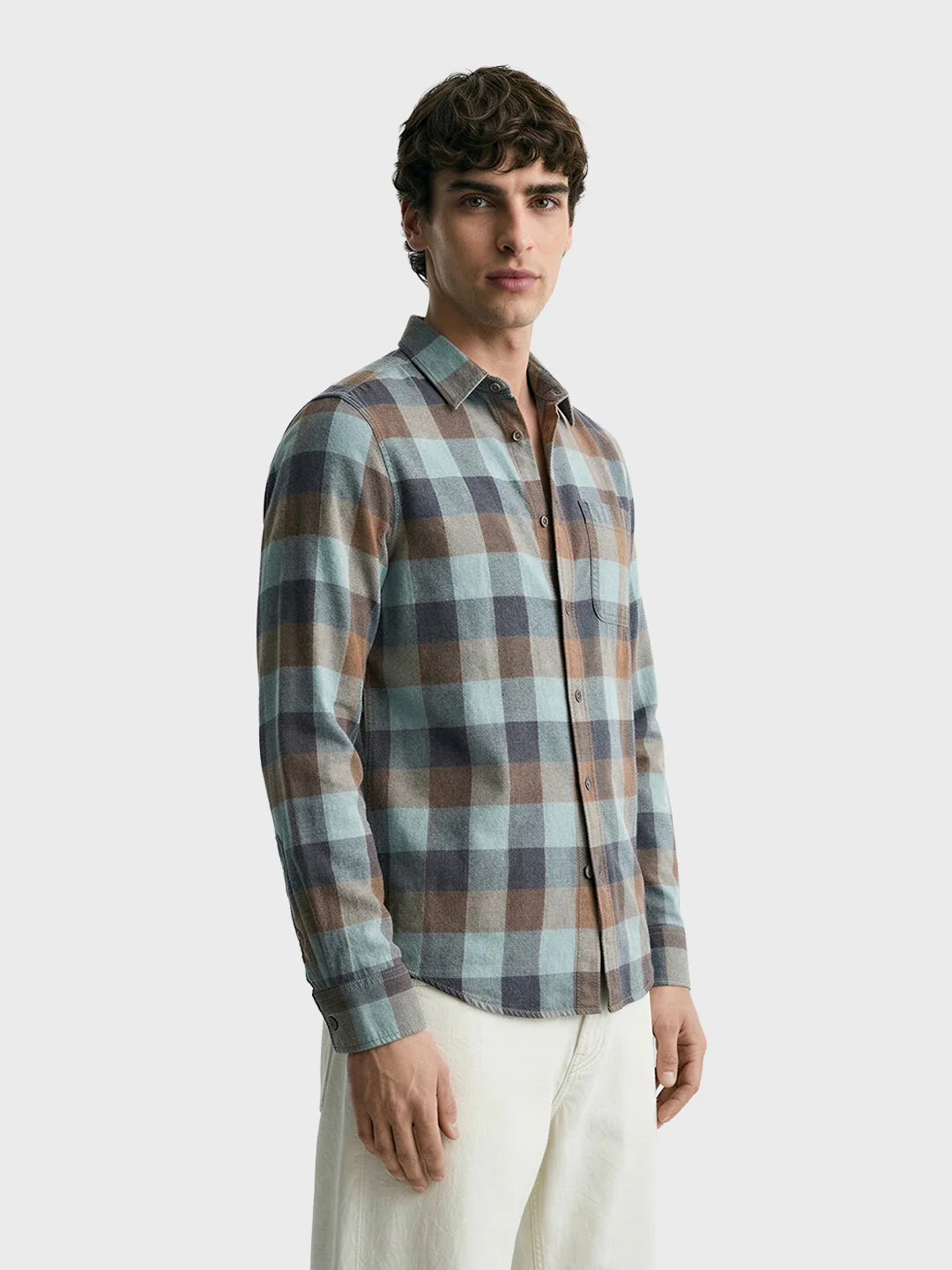Men's Brown Slim Fit Checkered Casual Shirt - Image 4