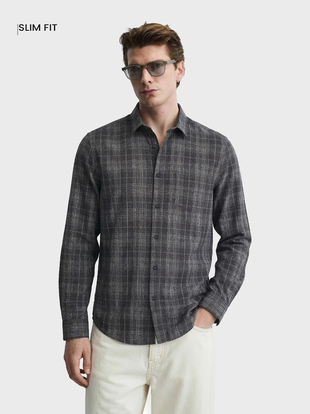 Men's Brown Slim Fit Checkered Casual Shirt - Image 2