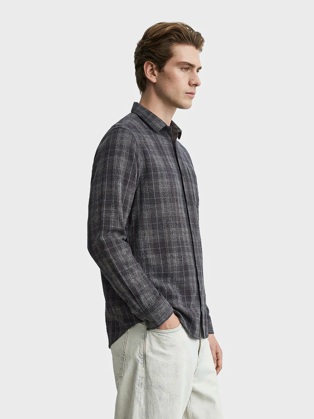 Men's Brown Slim Fit Checkered Casual Shirt - Image 4