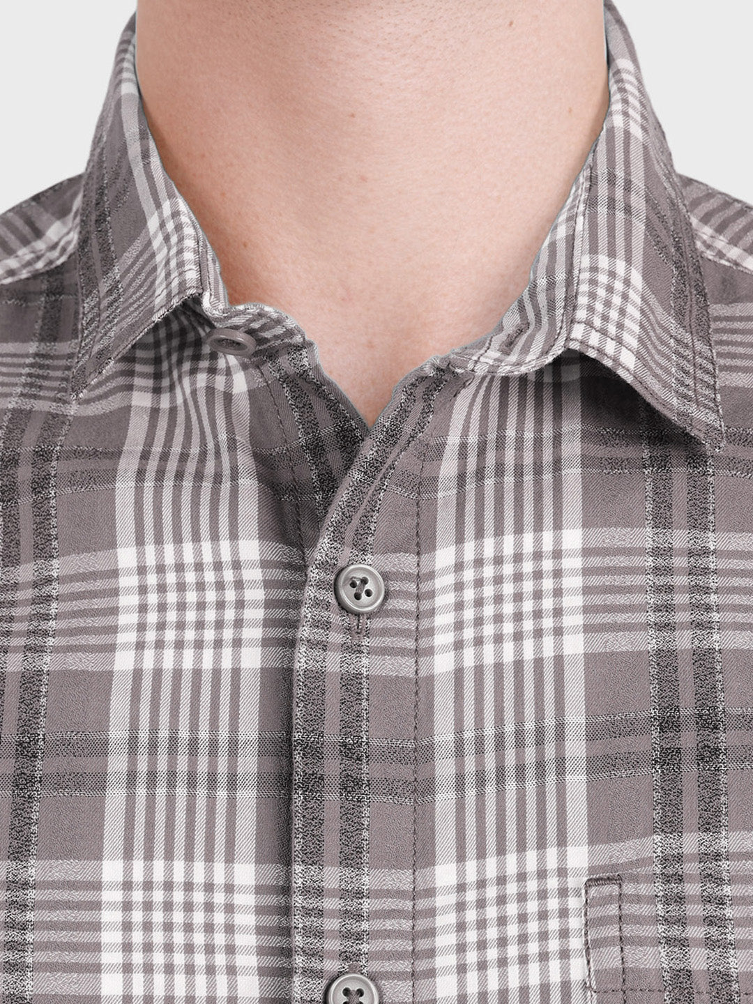 Men's Brown Slim Fit Checkered Casual Shirt - Image 3