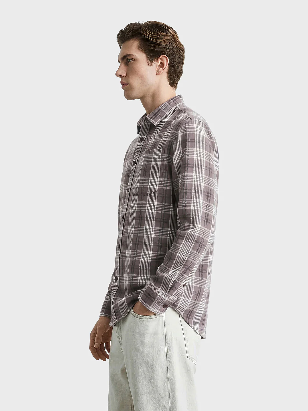Men's Brown Slim Fit Checkered Casual Shirt - Image 4