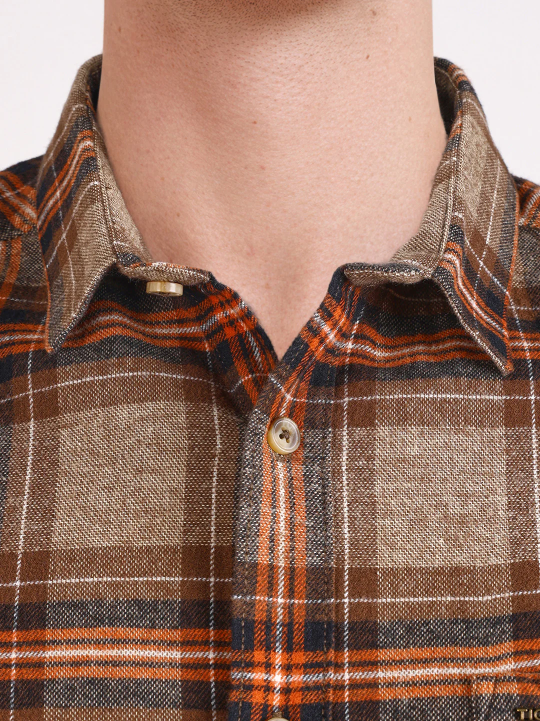 Men's Brown Slim Fit Checkered Casual Shirt - Image 3