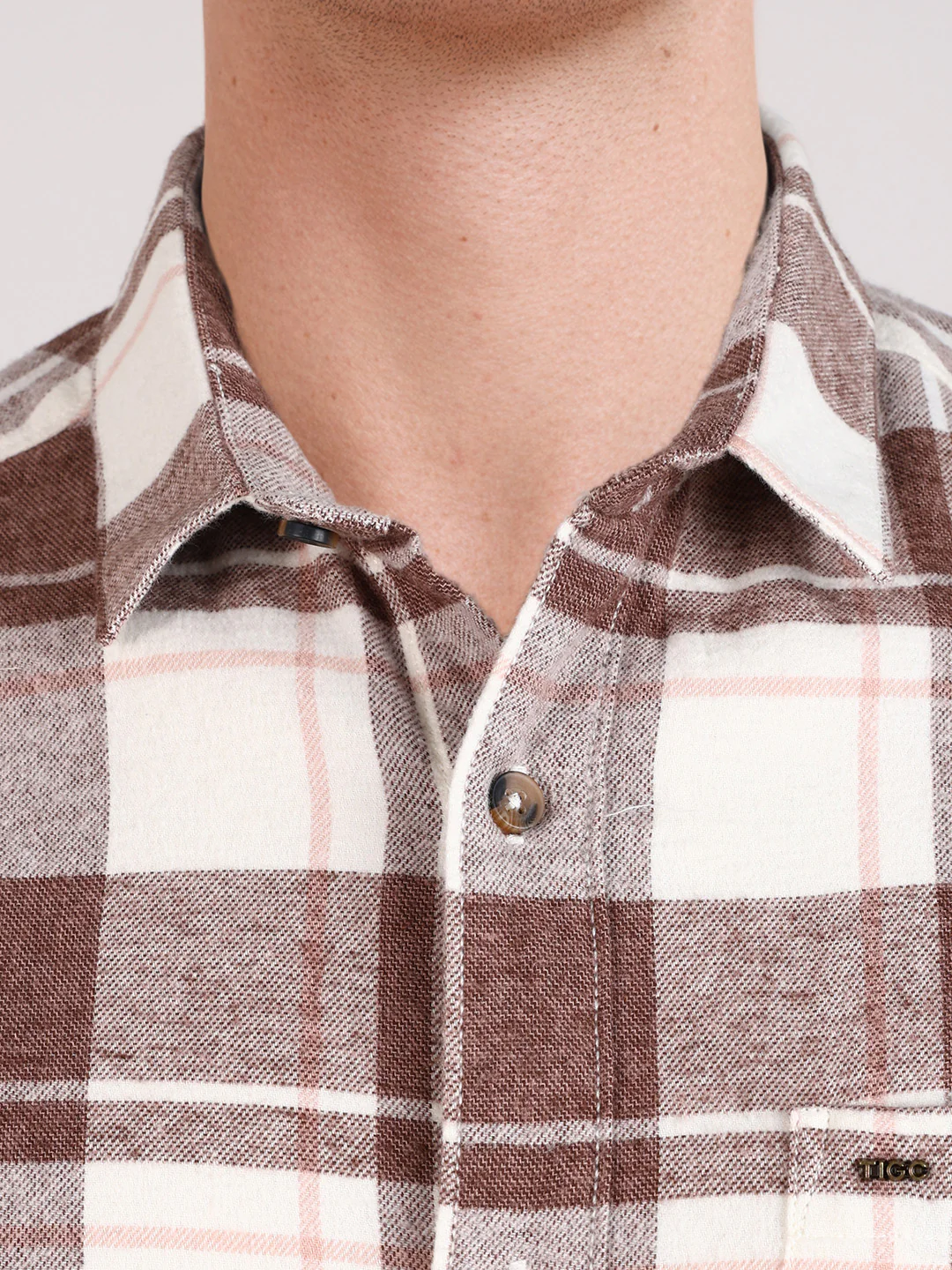 Men's Brown Slim Fit Checkered Casual Shirt - Image 3