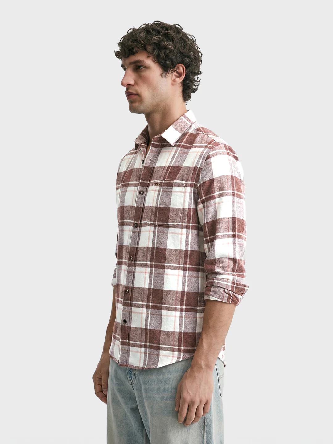 Men's Brown Slim Fit Checkered Casual Shirt - Image 4
