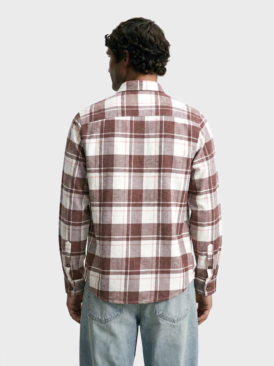 Men's Brown Slim Fit Checkered Casual Shirt - Image 5