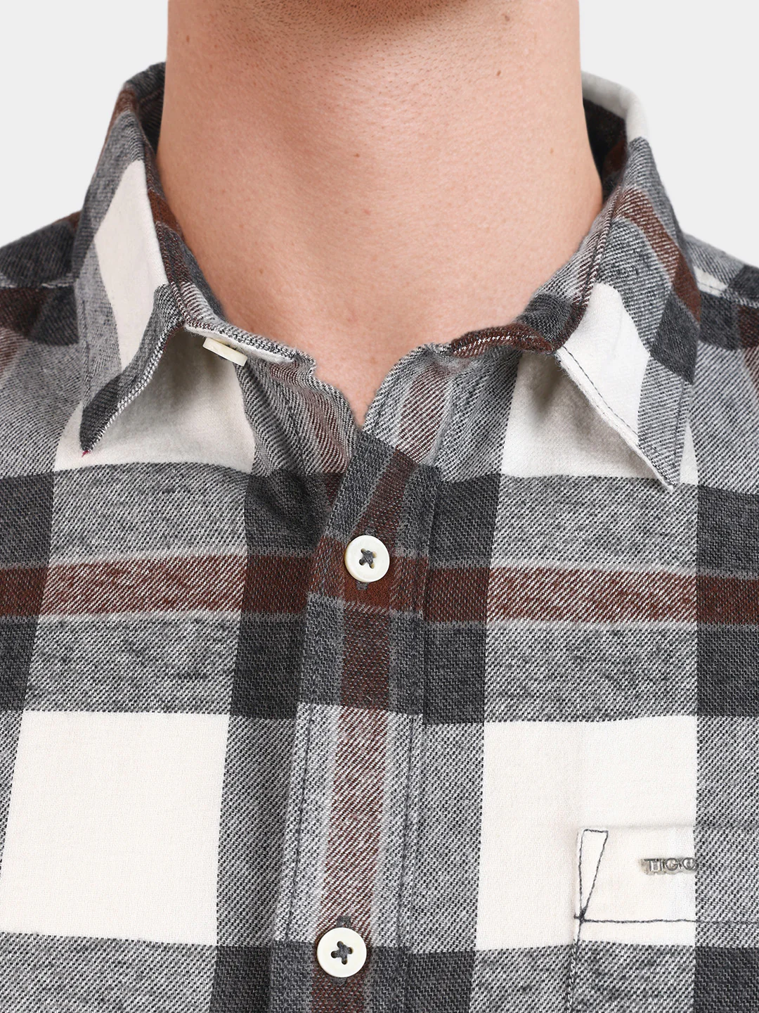 Men's Brown Slim Fit Checkered Casual Shirt - Image 3