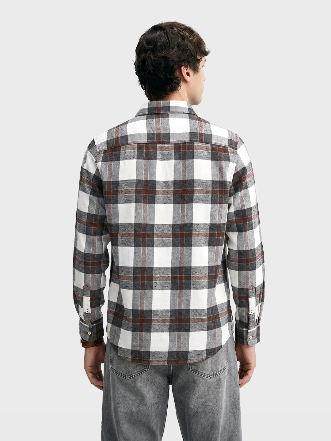Men's Brown Slim Fit Checkered Casual Shirt - Image 5