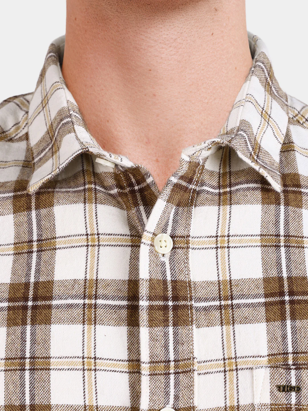 Men's Brown Slim Fit Checkered Casual Shirt - Image 3