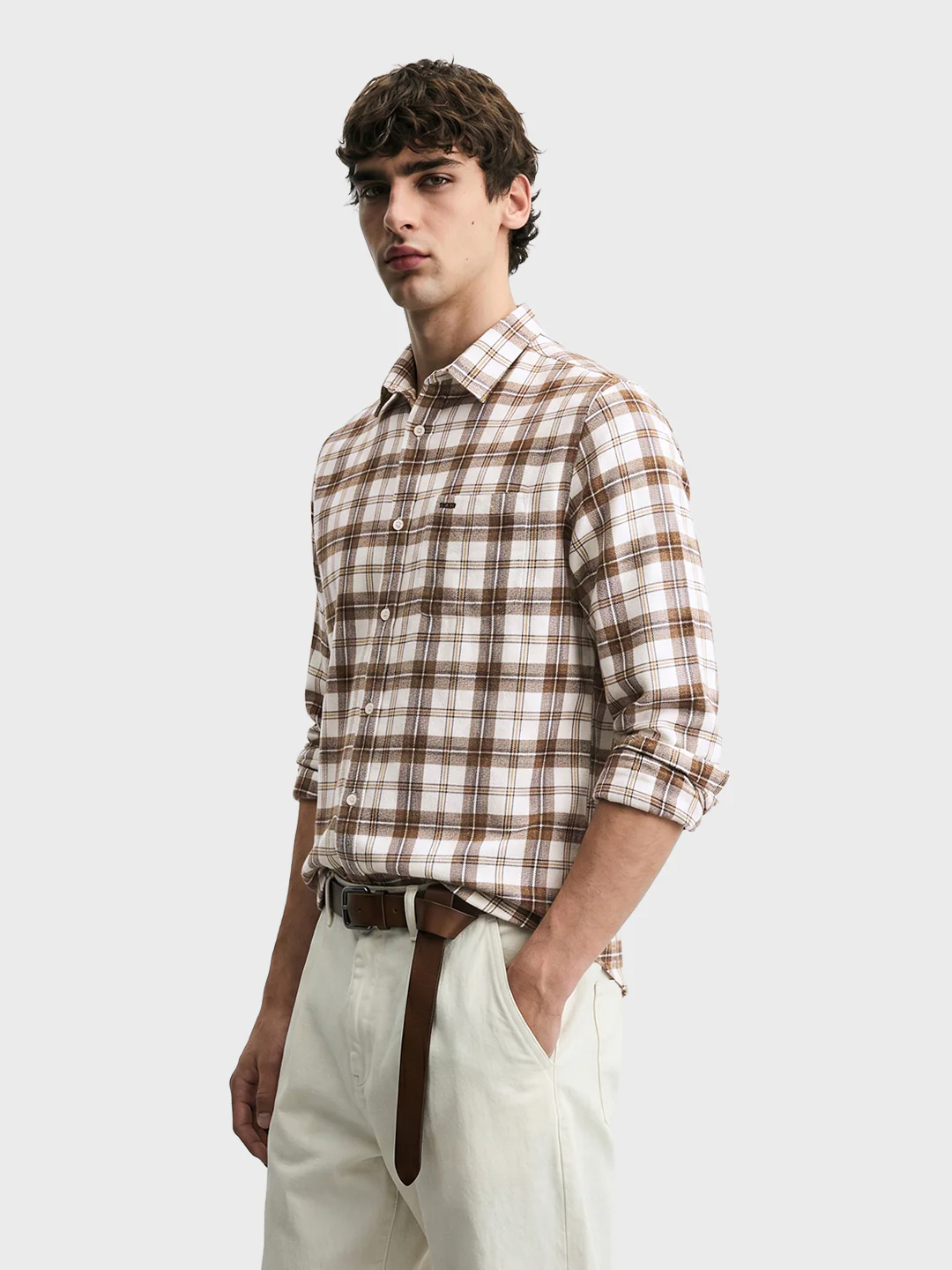Men's Brown Slim Fit Checkered Casual Shirt - Image 4