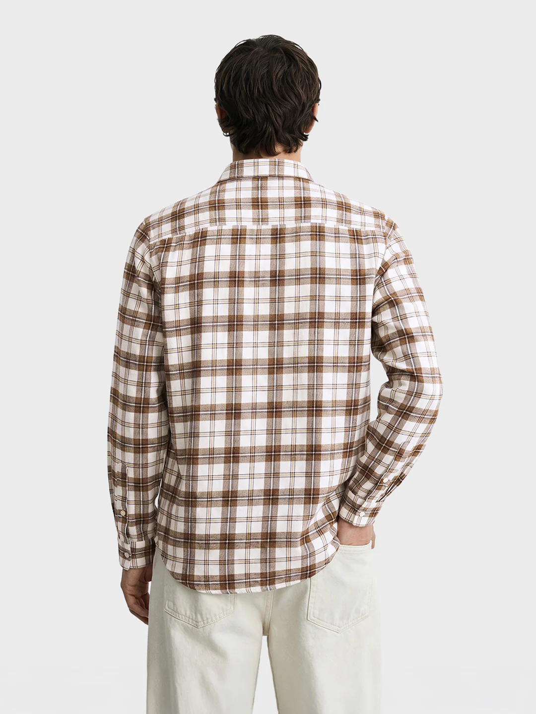 Men's Brown Slim Fit Checkered Casual Shirt - Image 5