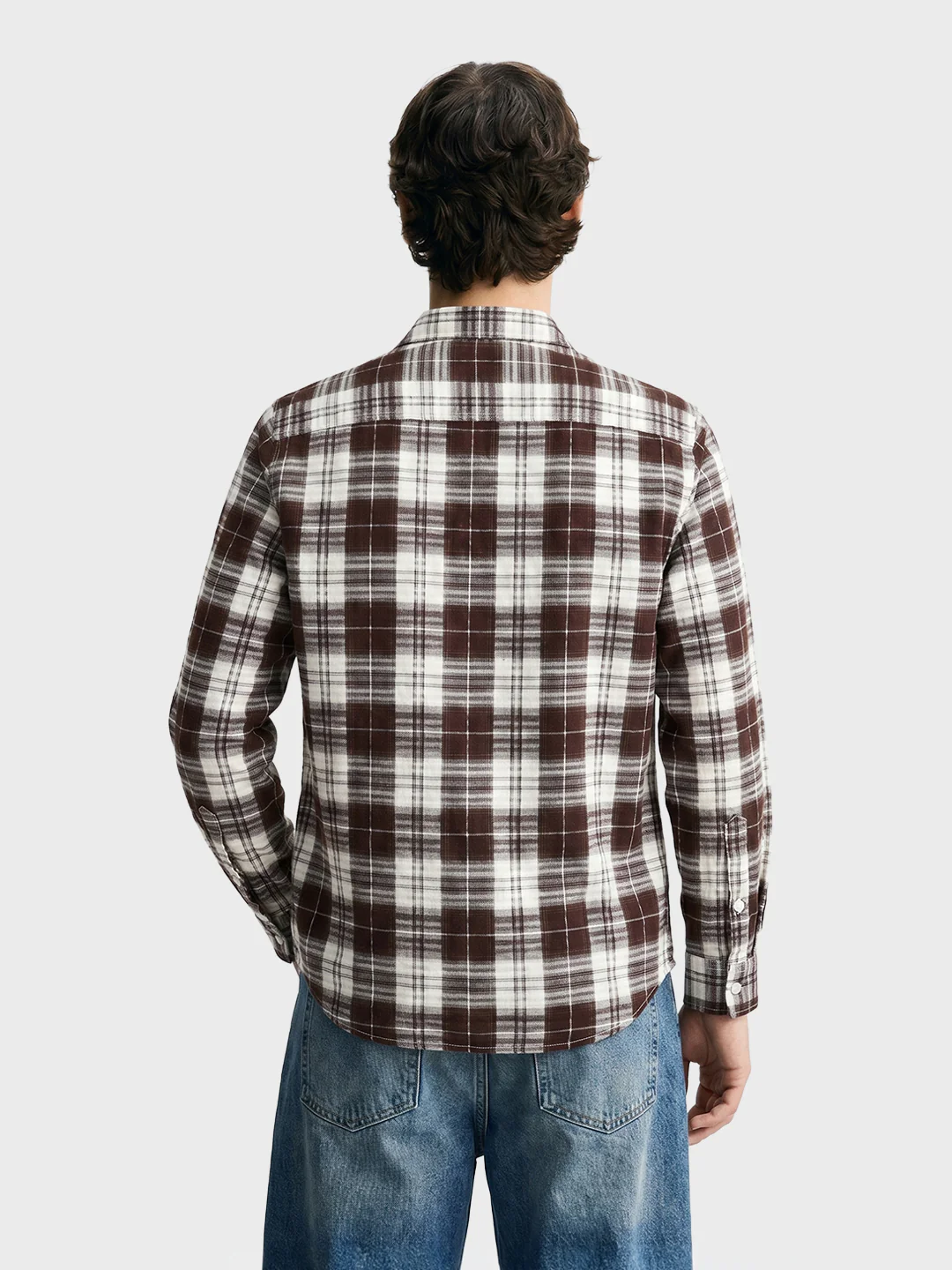 Men's Brown Slim Fit Checkered Casual Shirt - Image 5