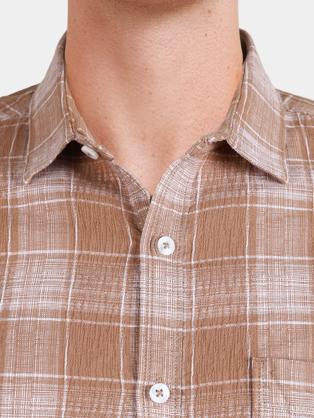 Men's Brown Slim Fit Checkered Casual Shirt - Image 3
