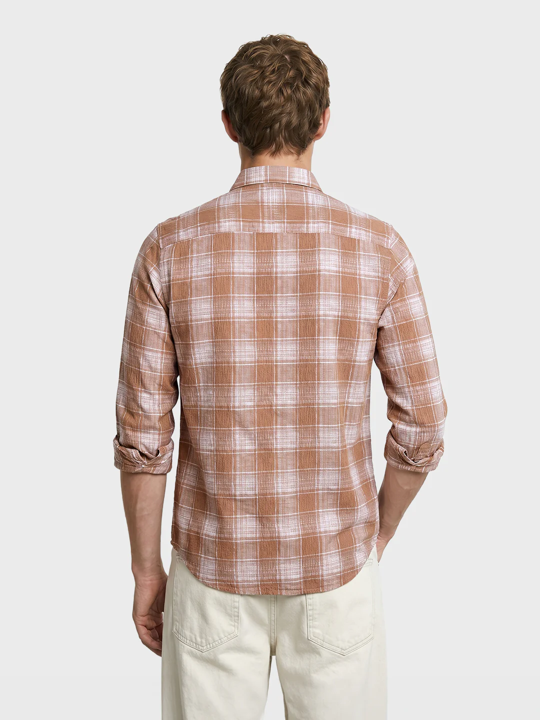 Men's Brown Slim Fit Checkered Casual Shirt - Image 5