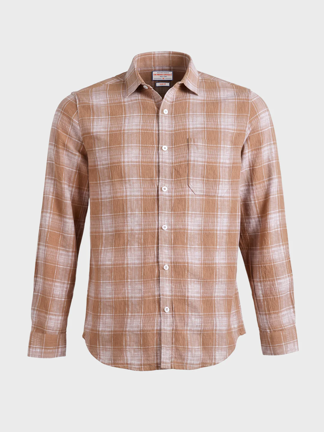 Men's Brown Slim Fit Checkered Casual Shirt - Image 6