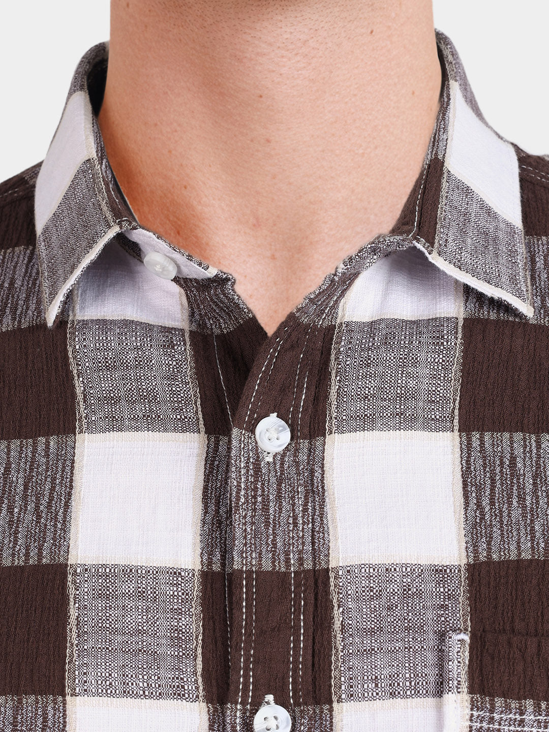 Men's Brown Slim Fit Checkered Casual Shirt - Image 3
