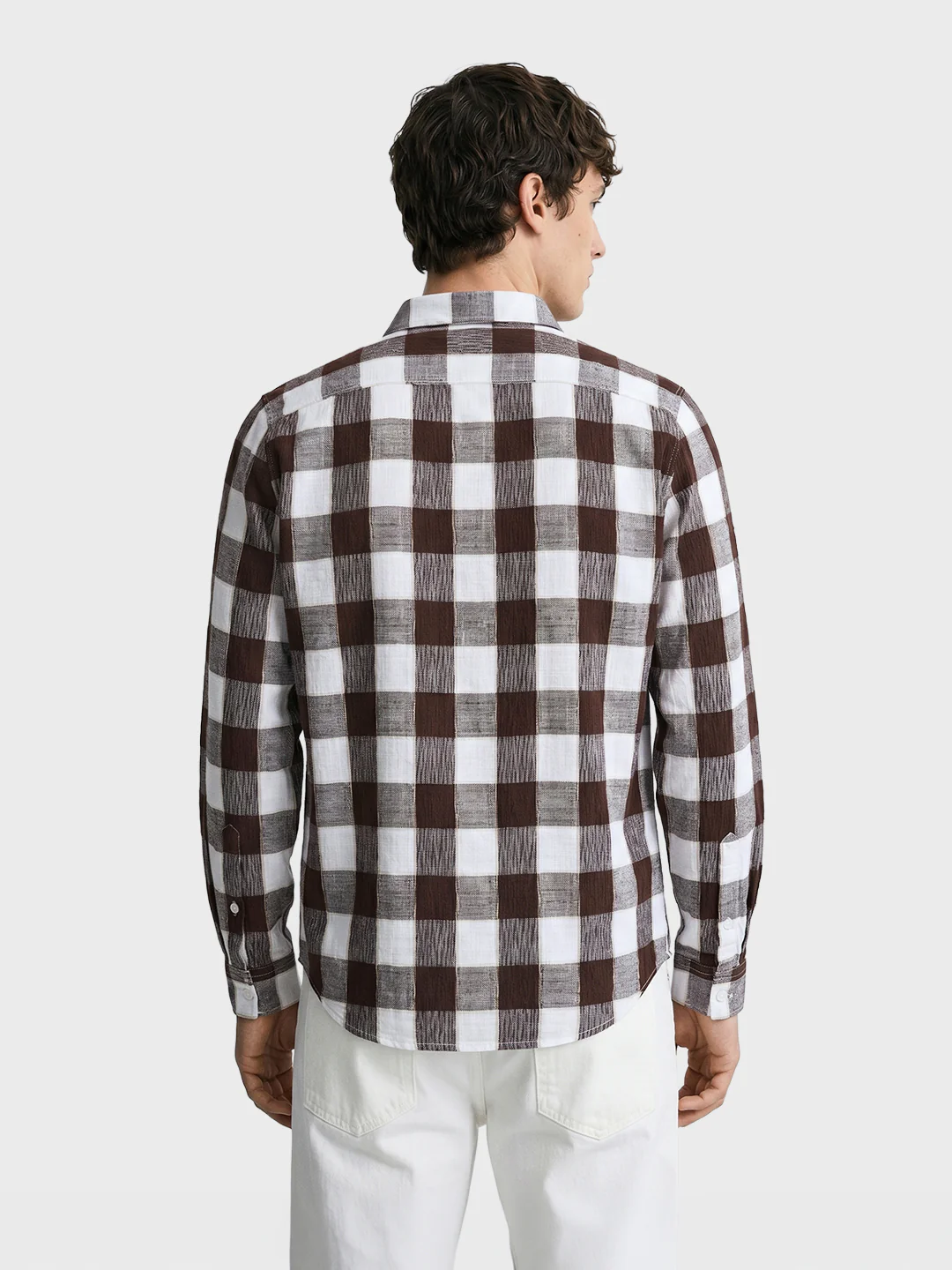 Men's Brown Slim Fit Checkered Casual Shirt - Image 5