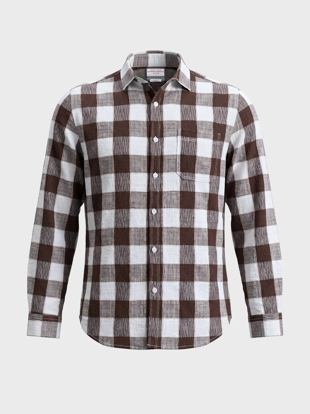 Men's Brown Slim Fit Checkered Casual Shirt - Image 6