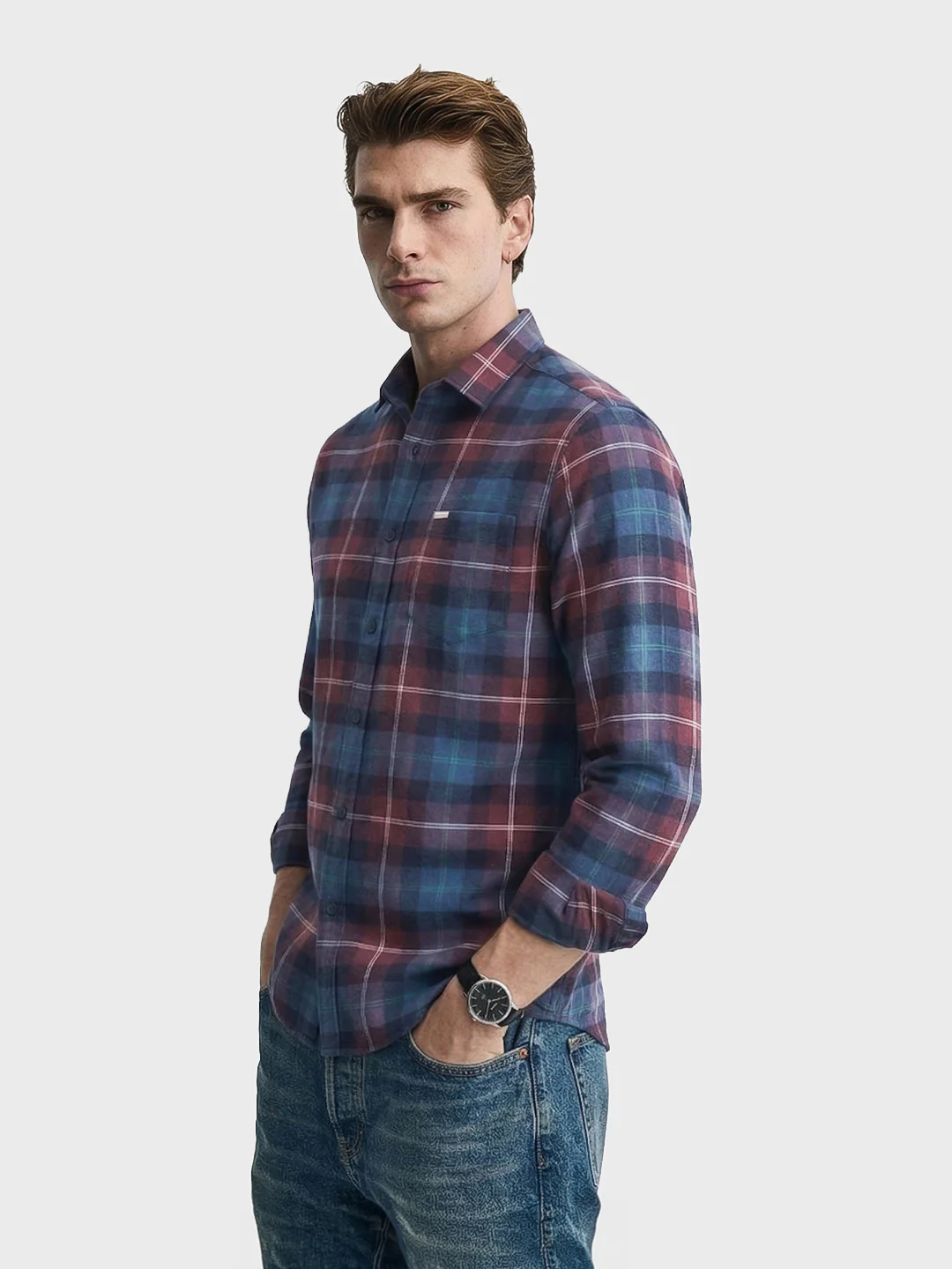 Men's Brown Slim Fit Checkered Casual Shirt - Image 4