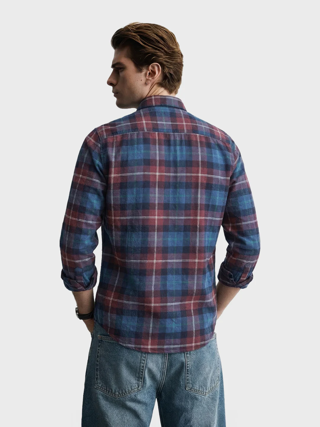 Men's Brown Slim Fit Checkered Casual Shirt - Image 5