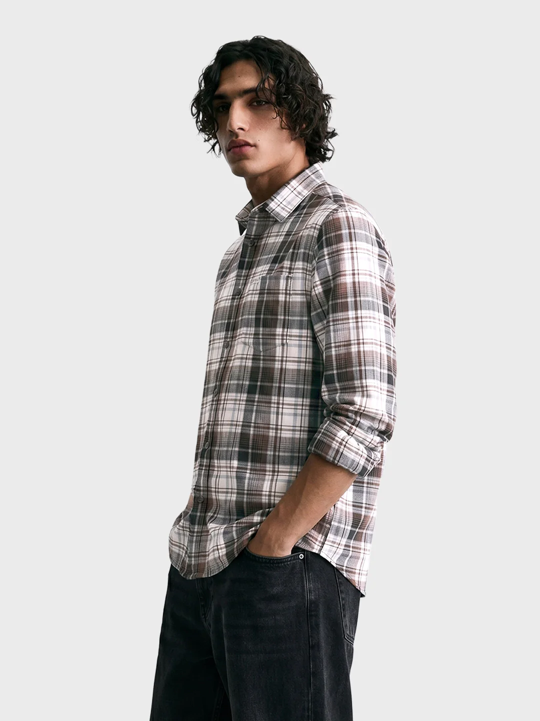 Men's Brown Slim Fit Checkered Casual Shirt - Image 4